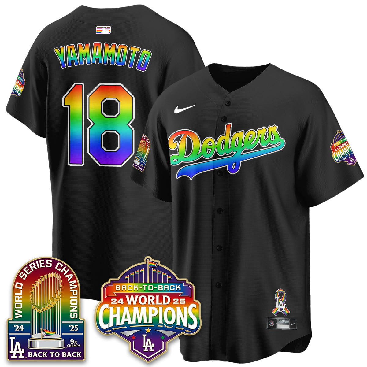Los Angeles Dodgers Happy Pride Month Vapor Jersey - Stitched-Cuztomshoes