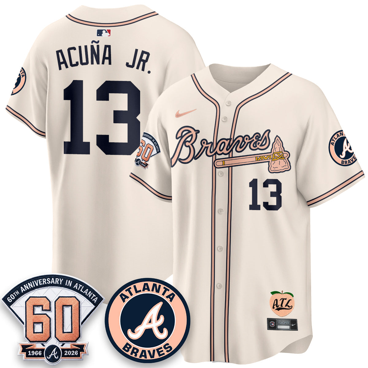 Atlanta Braves 60th Anniversary Peach Edition Vapor Premier Limited Jersey - Stitched