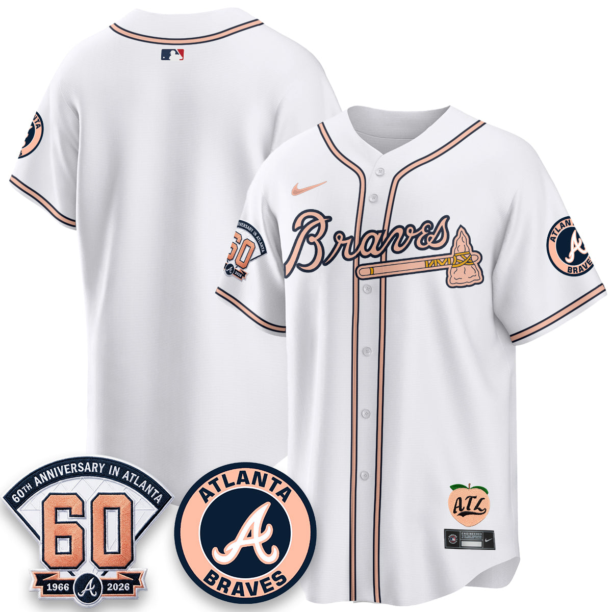 Atlanta Braves 60th Anniversary Peach Edition Vapor Premier Limited Jersey - Stitched