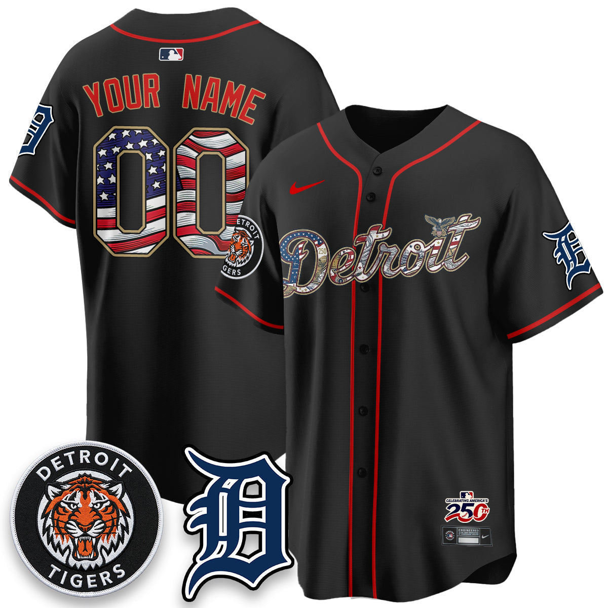 Detroit Tigers 2026 Independence Day USA Vapor Limited Custom Jersey - Stitched