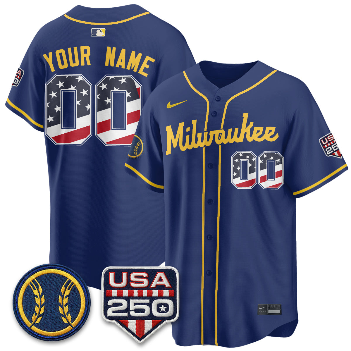 Milwaukee Brewers Fourth of July Vapor Limited Custom Jersey - Stitched-Cuztomshoes