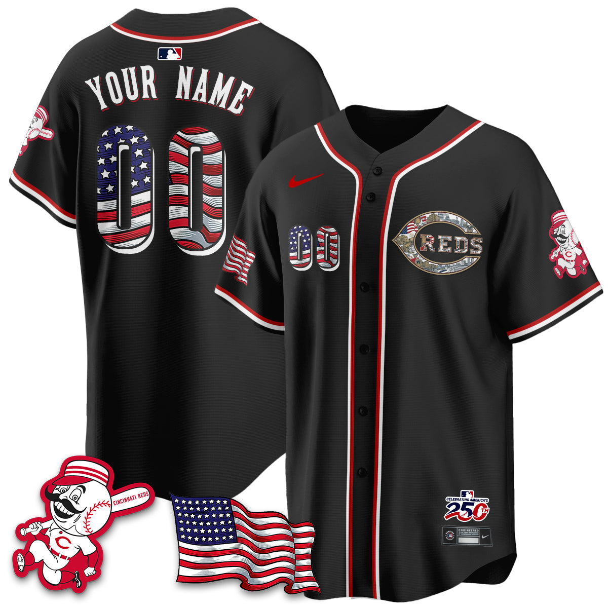 Cincinnati Reds 2026 Independence Day USA Vapor Limited Custom Jersey - Stitched