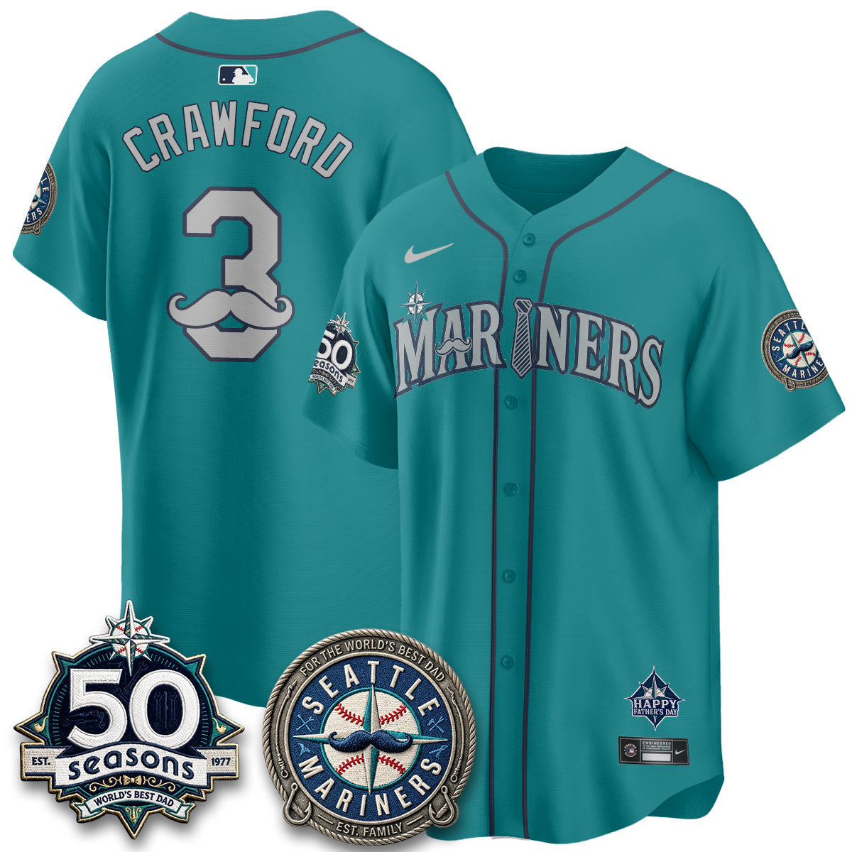 Seattle Mariners Happy Father's Day Vapor Jersey - Stitched