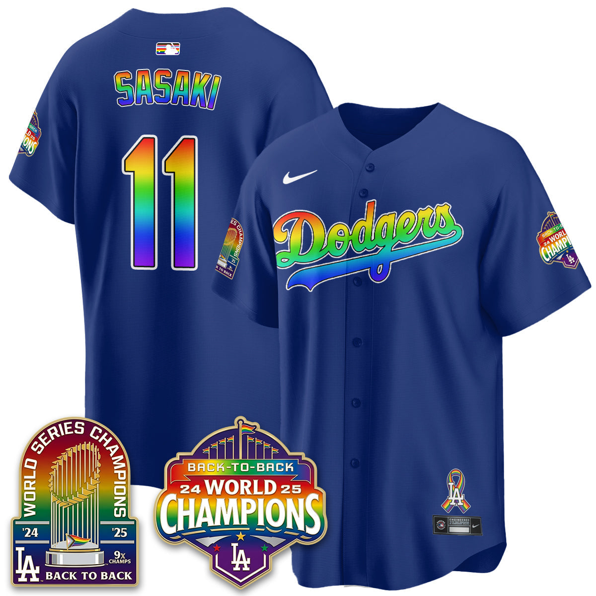Los Angeles Dodgers Happy Pride Month Vapor Jersey - Stitched-Cuztomshoes