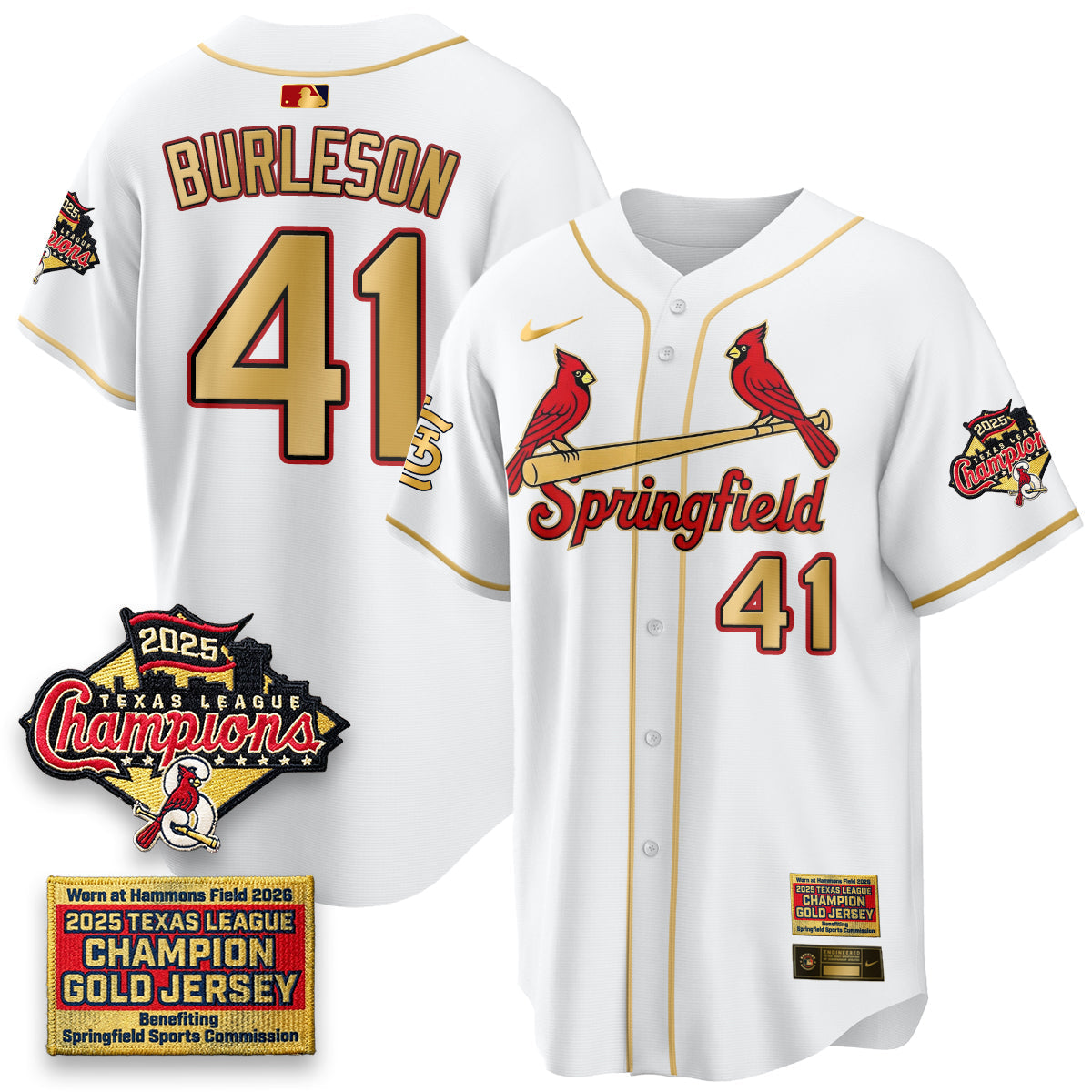 St. Louis Cardinals Springfield's Championship Gold Limited Jerseys - Stitched
