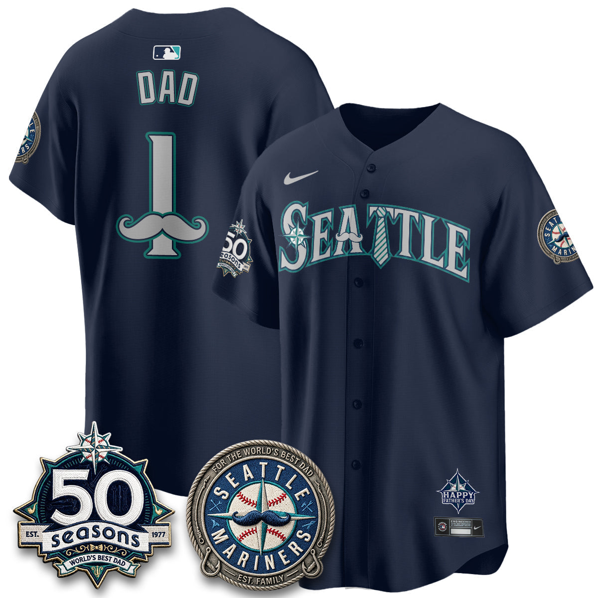 Seattle Mariners Happy Father's Day Vapor Jersey - Stitched