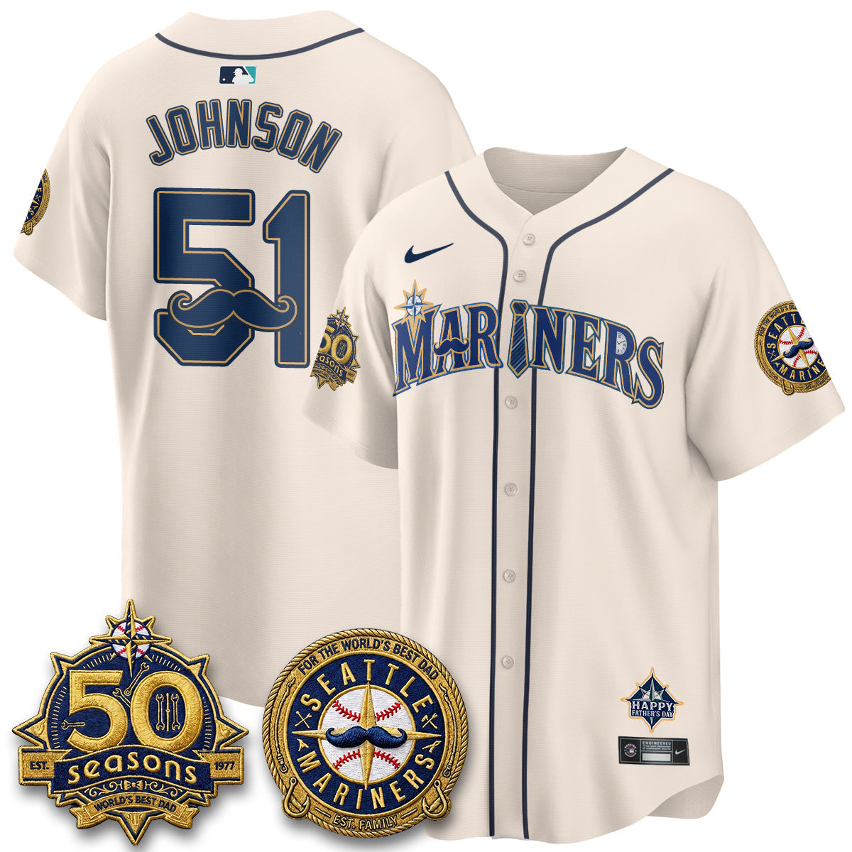 Seattle Mariners Happy Father's Day Vapor Jersey - Stitched
