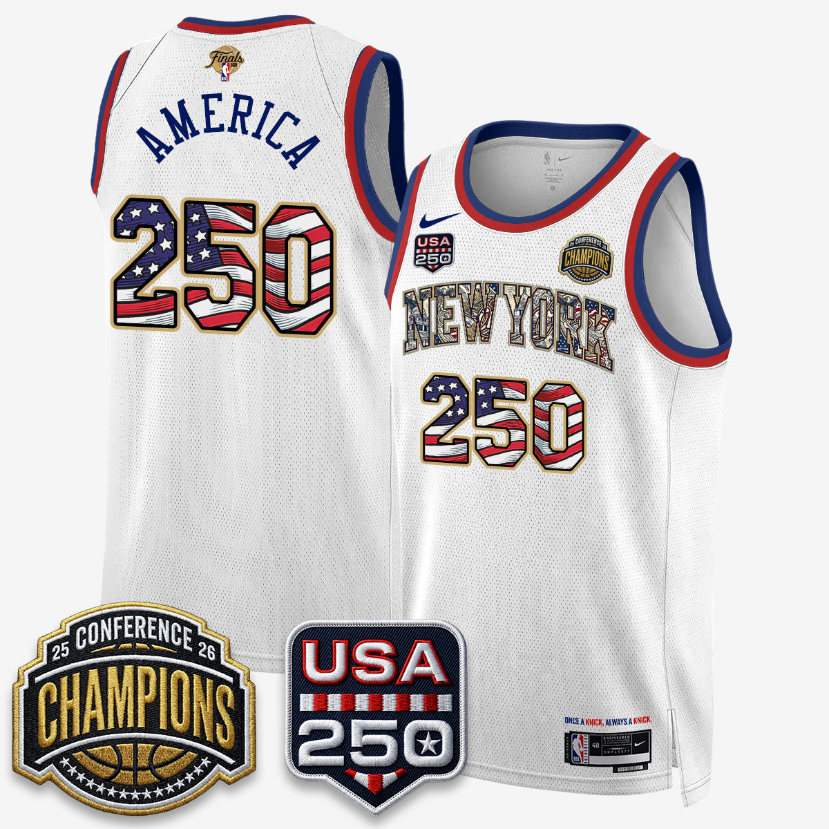 New York Knicks 2026 Basketball  Eastern Conference Champions x Fourth of July Vapor Jersey - Stitched