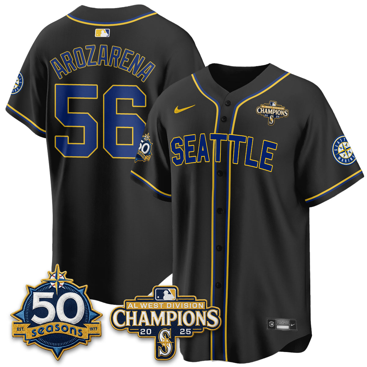 Seattle Mariners 50th Anniversary Black Out Style Vapor Premier Limited Jersey - Stitched
