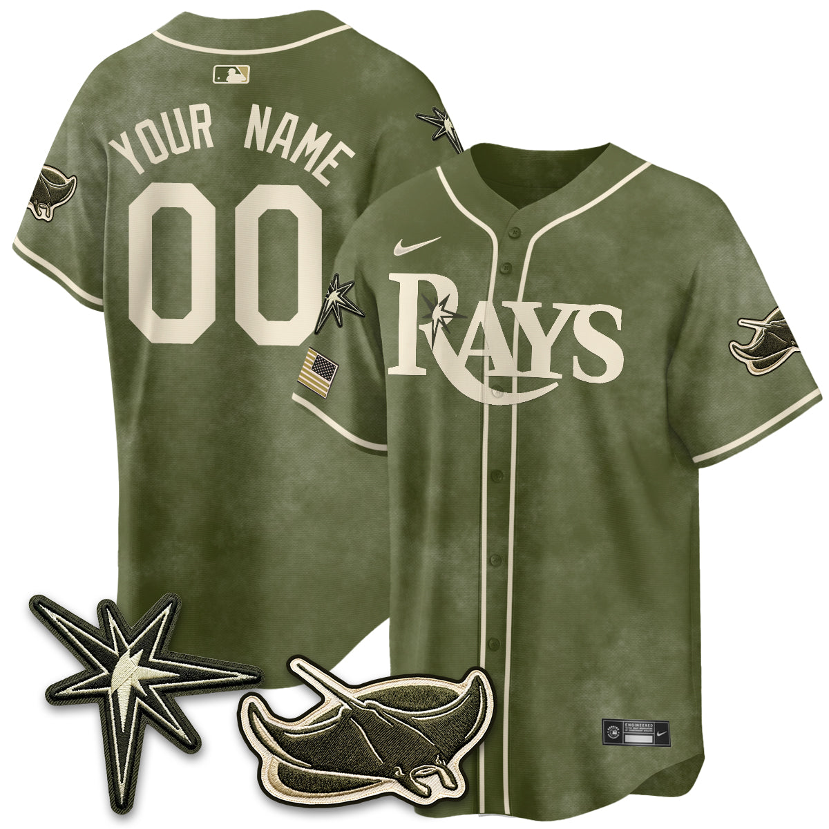 Tampa Bay Rays New Era Olive 2026 Armed Forces Day Custom Jersey - Stitched