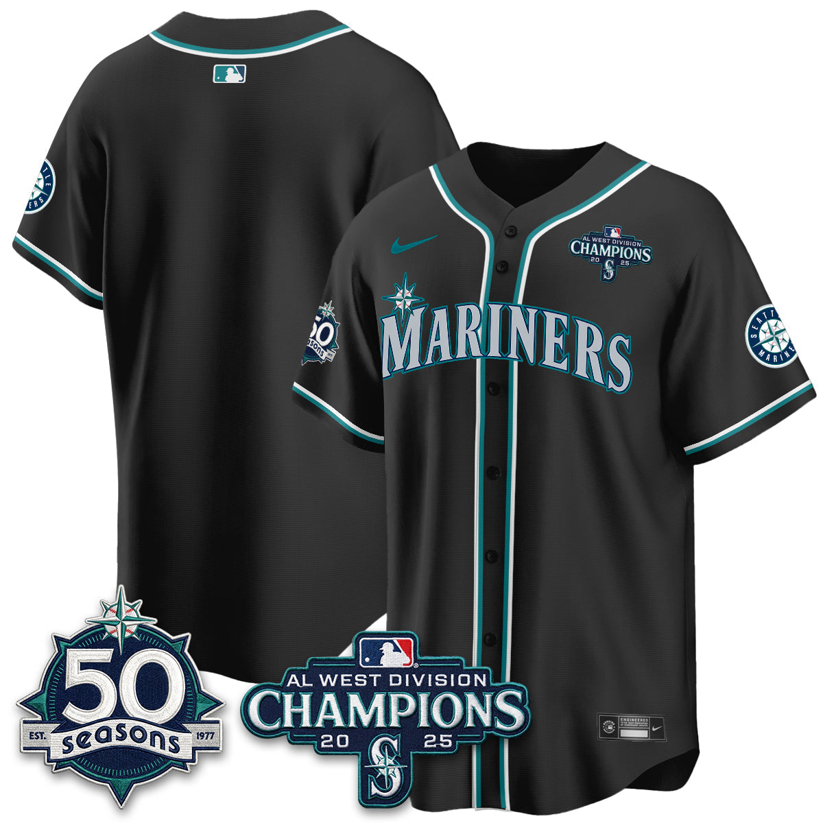 Seattle Mariners 50th Anniversary Black Out Style Vapor Premier Limited Jersey - Stitched