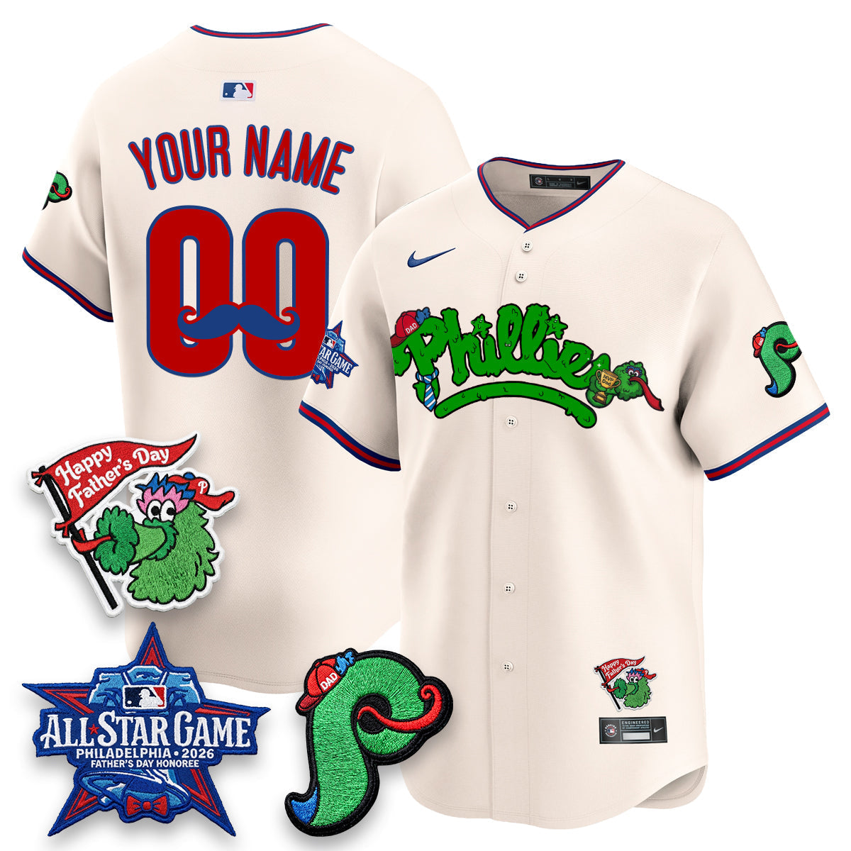 Philadelphia Phillies Happy Father's Day Vapor Custom Jersey - Stitched