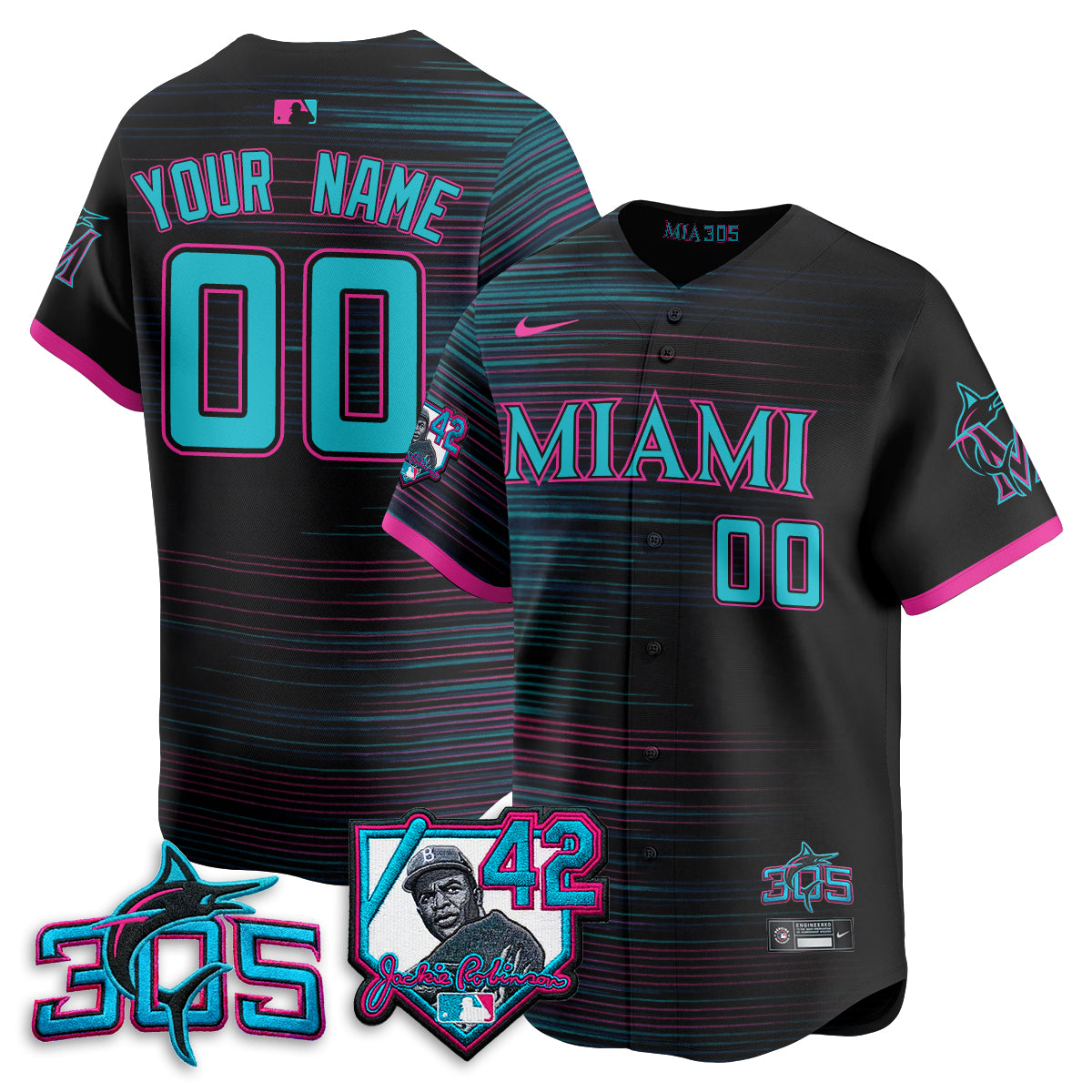 Miami Marlins 2026 Jackie Robinson New Era Vapor Custom Limited Jersey - Stitched-Cuztomshoes