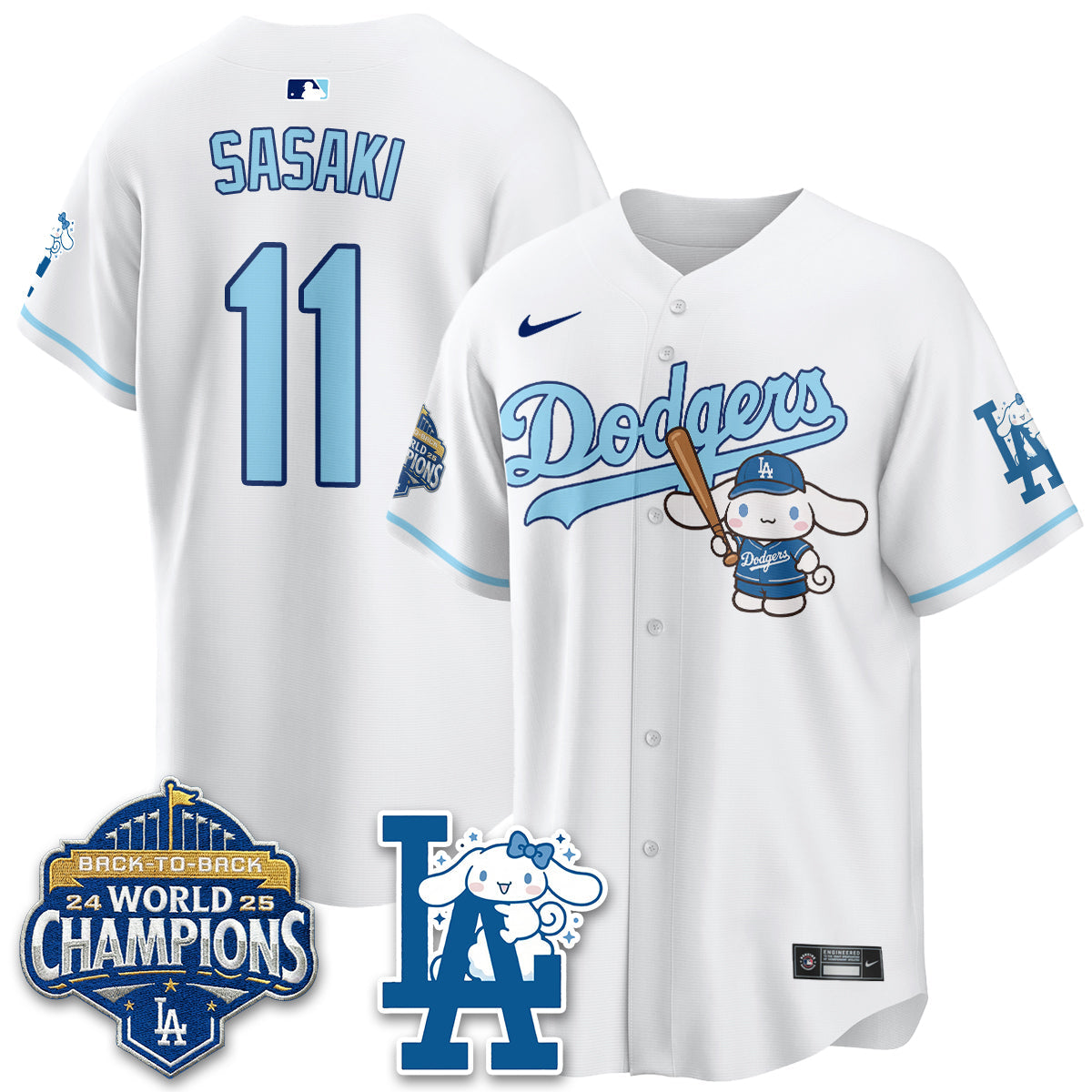 Los Angeles Dodgers Cinnamoroll Edition Vapor Jersey - Stitched-Cuztomshoes