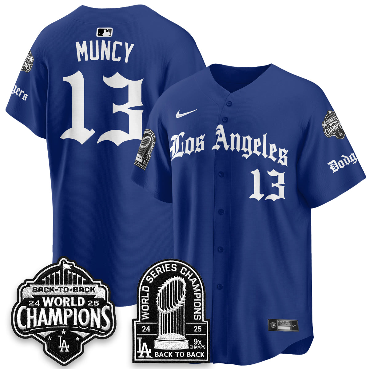 Los Angeles Dodgers WS Champions Back 2 Back Patch Vapor Premier Limited Gothic Edition Jersey - Stitched