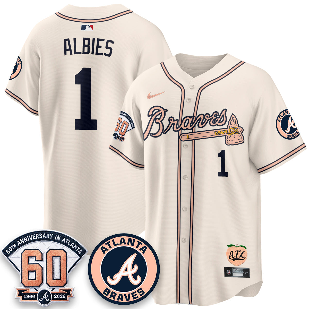 Atlanta Braves 60th Anniversary Peach Edition Vapor Premier Limited Jersey - Stitched