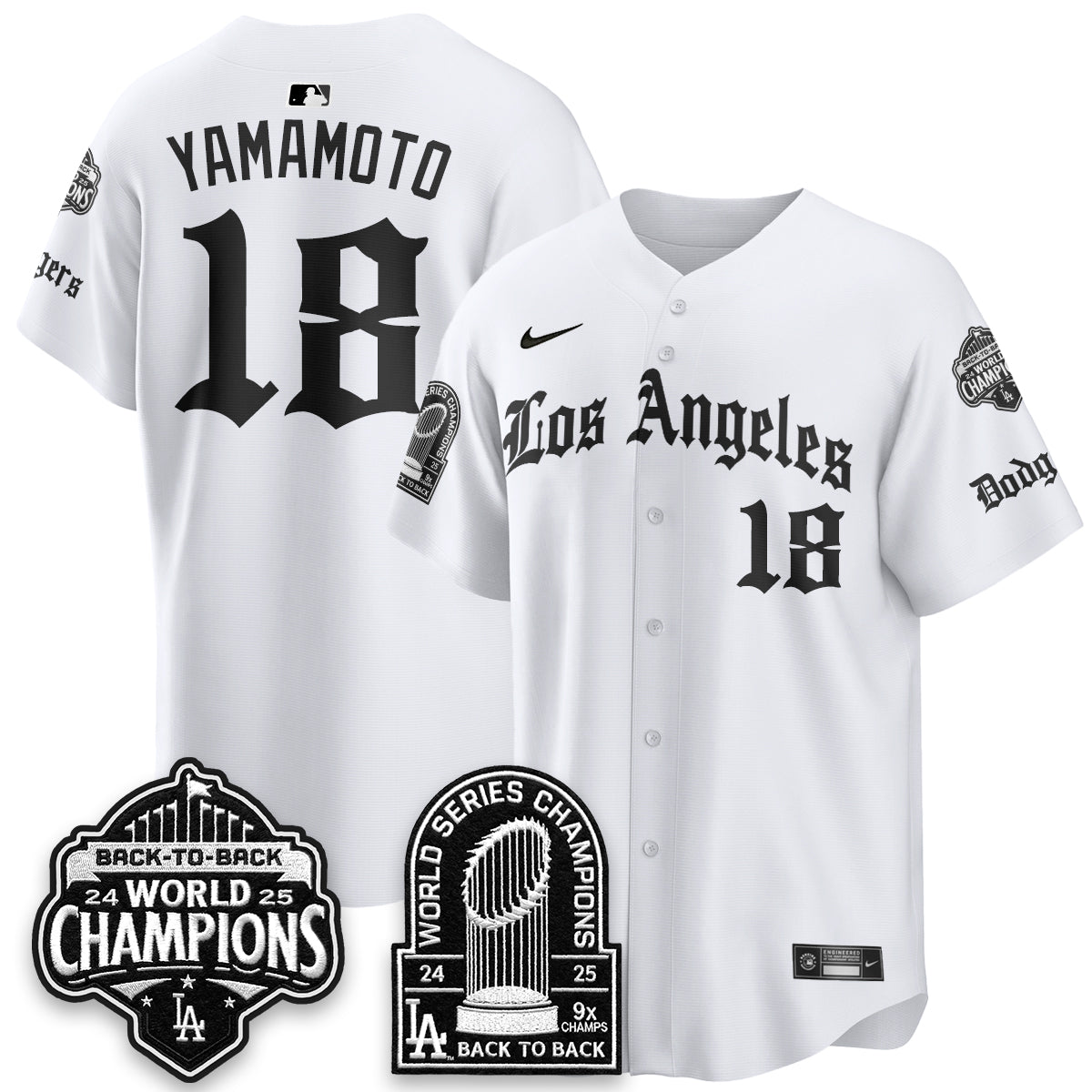 Los Angeles Dodgers WS Champions Back 2 Back Patch Vapor Premier Limited Gothic Edition Jersey - Stitched