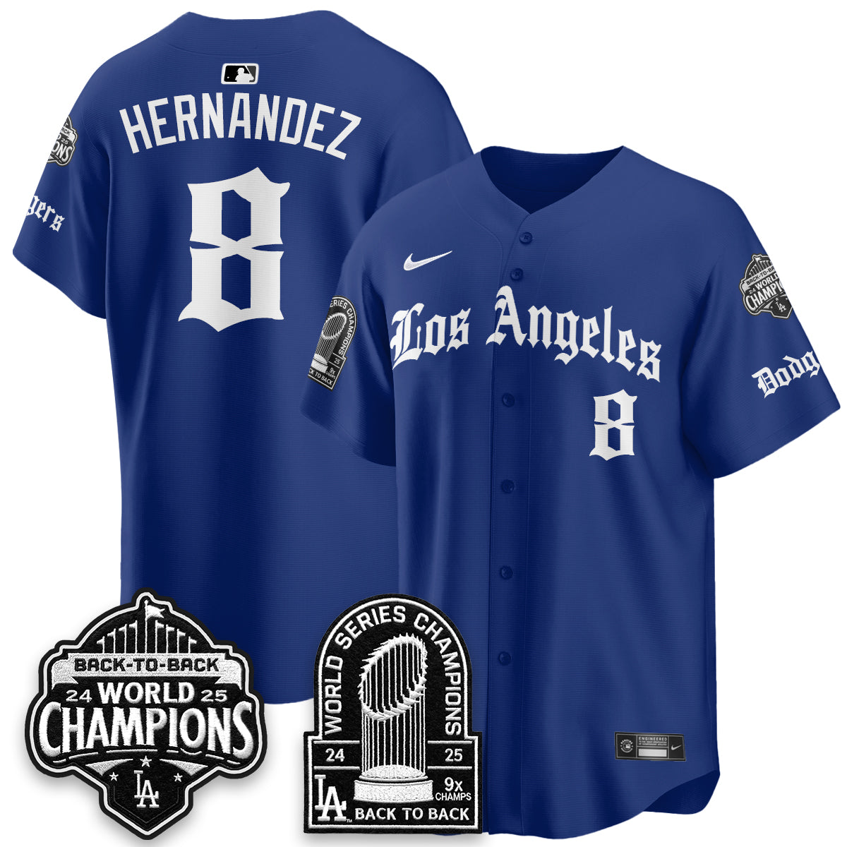 Los Angeles Dodgers WS Champions Back 2 Back Patch Vapor Premier Limited Gothic Edition Jersey - Stitched