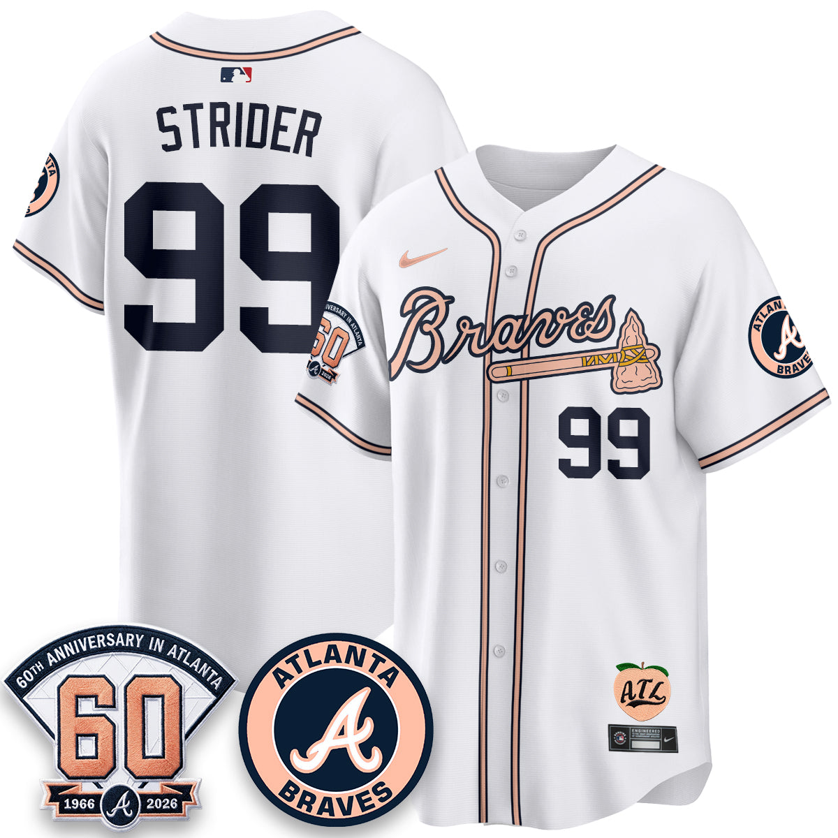 Atlanta Braves 60th Anniversary Peach Edition Vapor Premier Limited Jersey - Stitched