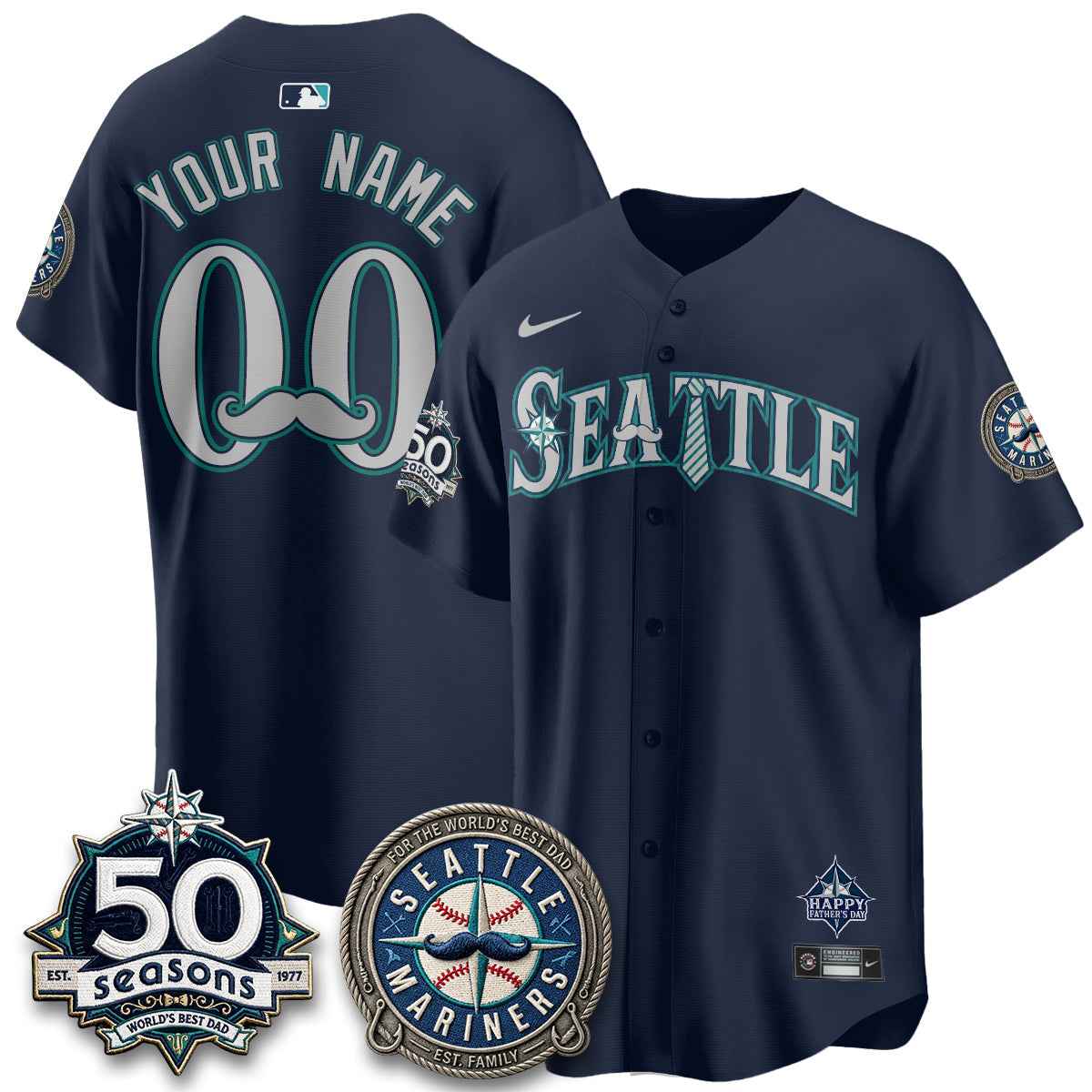 Seattle Mariners Happy Father's Day Vapor Custom Jersey - Stitched