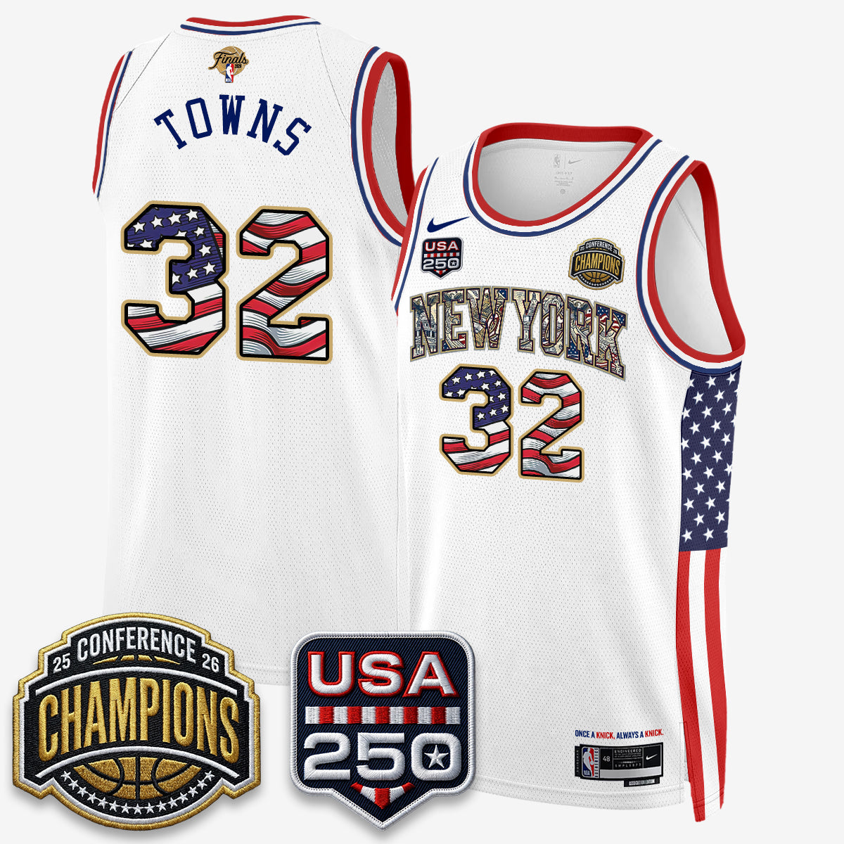 New York Knicks 2026 Basketball  Eastern Conference Champions x Fourth of July Vapor Jersey - Stitched