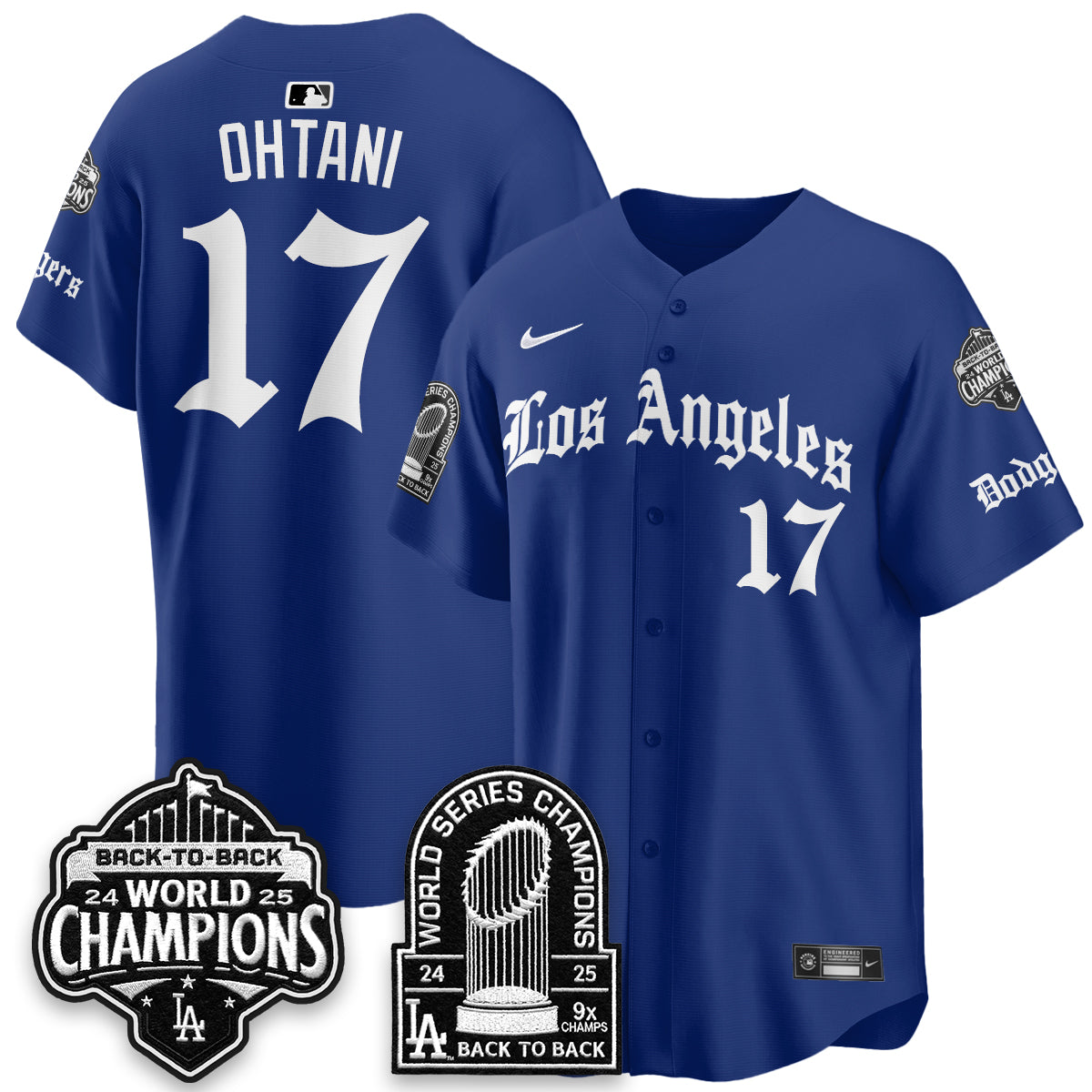 Los Angeles Dodgers WS Champions Back 2 Back Patch Vapor Premier Limited Gothic Edition Jersey - Stitched
