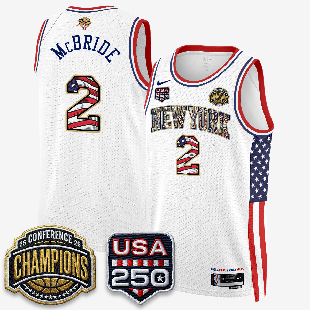 New York Knicks 2026 Basketball  Eastern Conference Champions x Fourth of July Vapor Jersey - Stitched