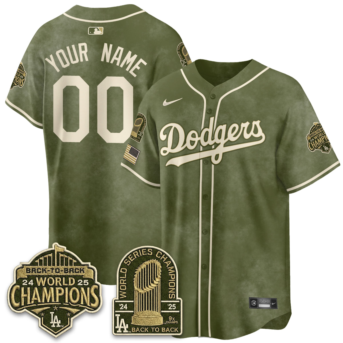 Los Angeles Dodgers New Era Olive 2026 Armed Forces Day Custom Jersey -Stitched