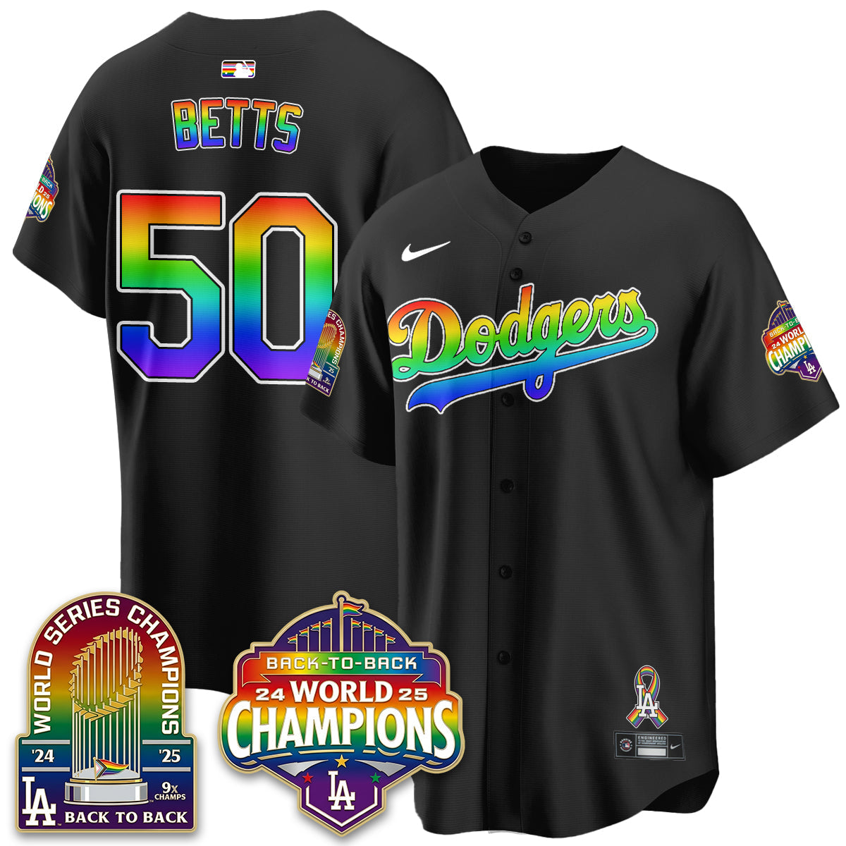 Los Angeles Dodgers Happy Pride Month Vapor Jersey - Stitched-Cuztomshoes