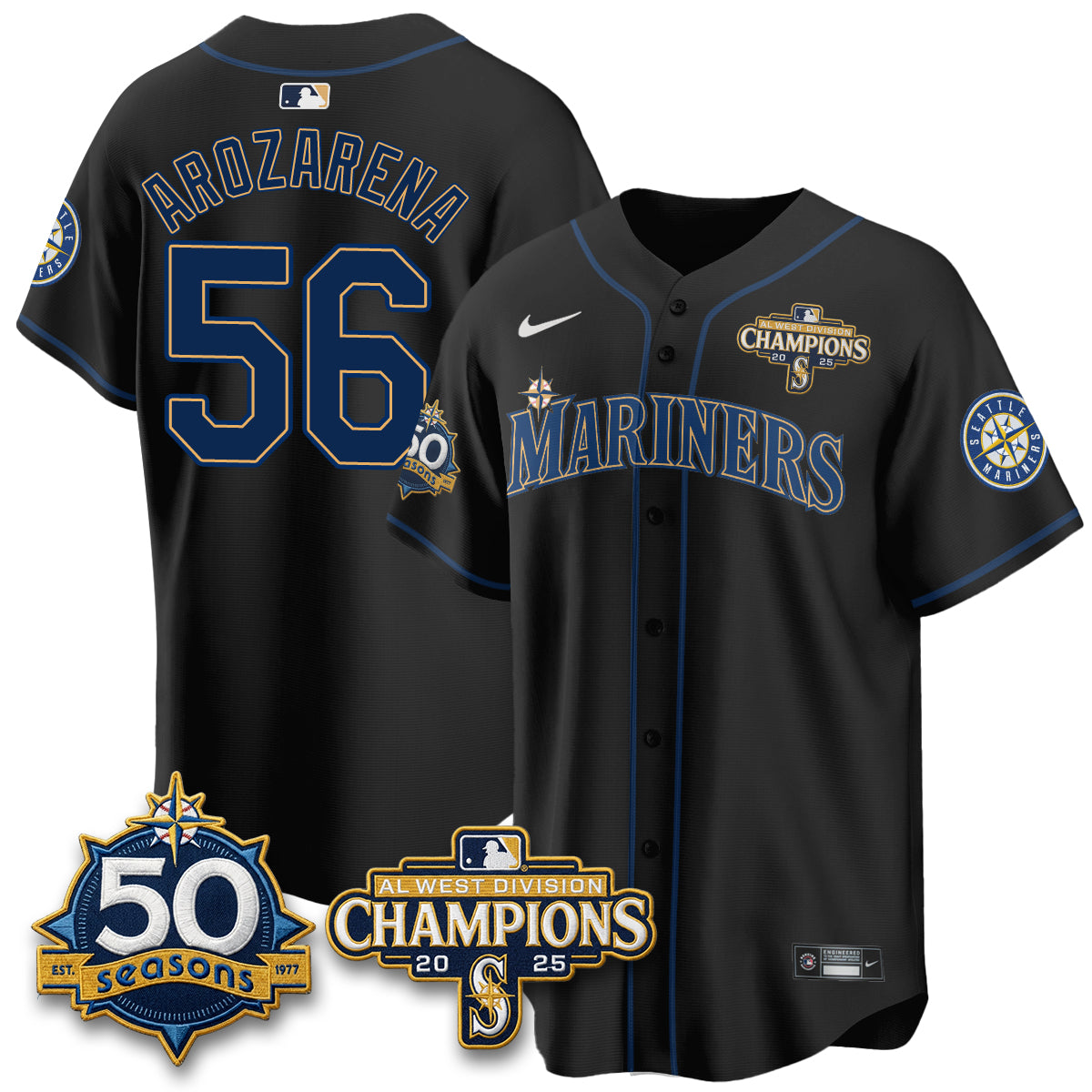 Seattle Mariners 50th Anniversary Black Out Style Vapor Premier Limited Jersey - Stitched