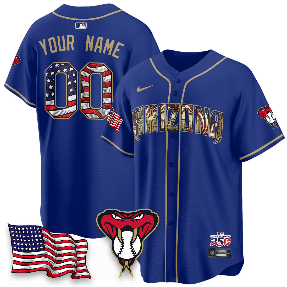Arizona Diamonbacks 2026 Independence Day USA Vapor Limited Custom Jersey - Stitched