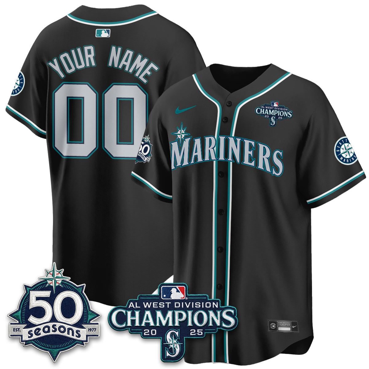 Seattle Mariners 50th Anniversary Black Out Style Vapor Premier Limited Custom Jersey - Stitched
