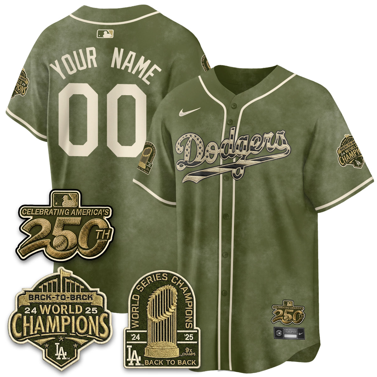 Los Angeles Dodgers New Era Olive 2026 Armed Forces Day Custom Jersey -Stitched V2-Cuztomshoes