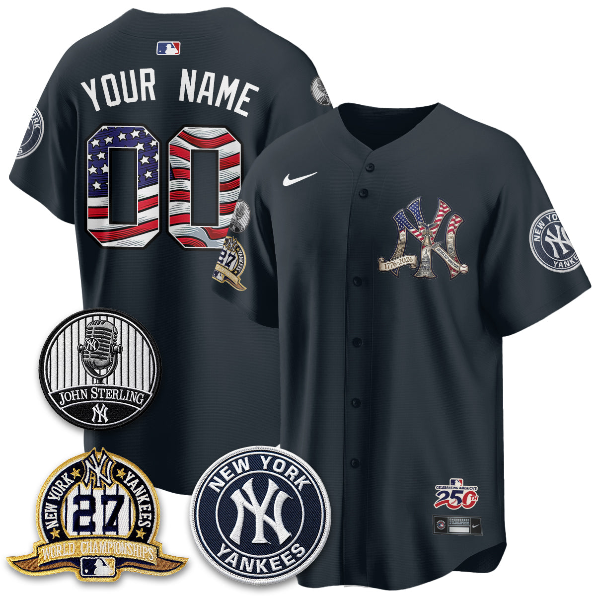 New York Yankees Independence Day USA Vapor Limited Custom Jersey - Stitched