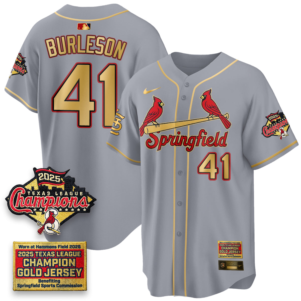 St. Louis Cardinals Springfield's Championship Gold Limited Jerseys - Stitched