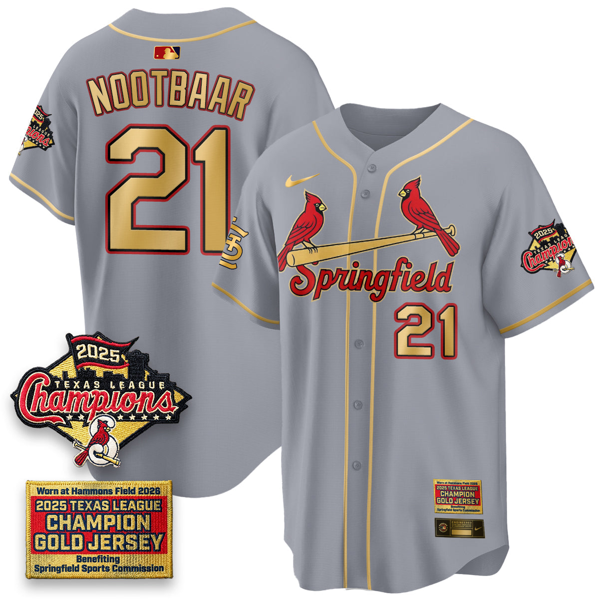 St. Louis Cardinals Springfield's Championship Gold Limited Jerseys - Stitched