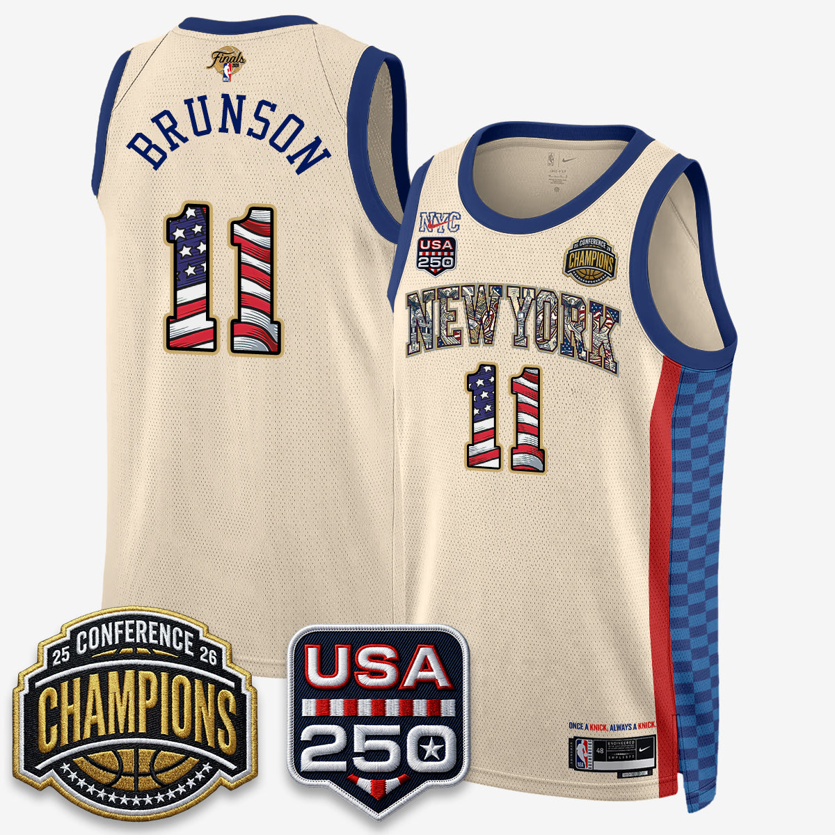 New York Knicks 2026 Basketball  Eastern Conference Champions x Fourth of July Vapor Jersey - Stitched