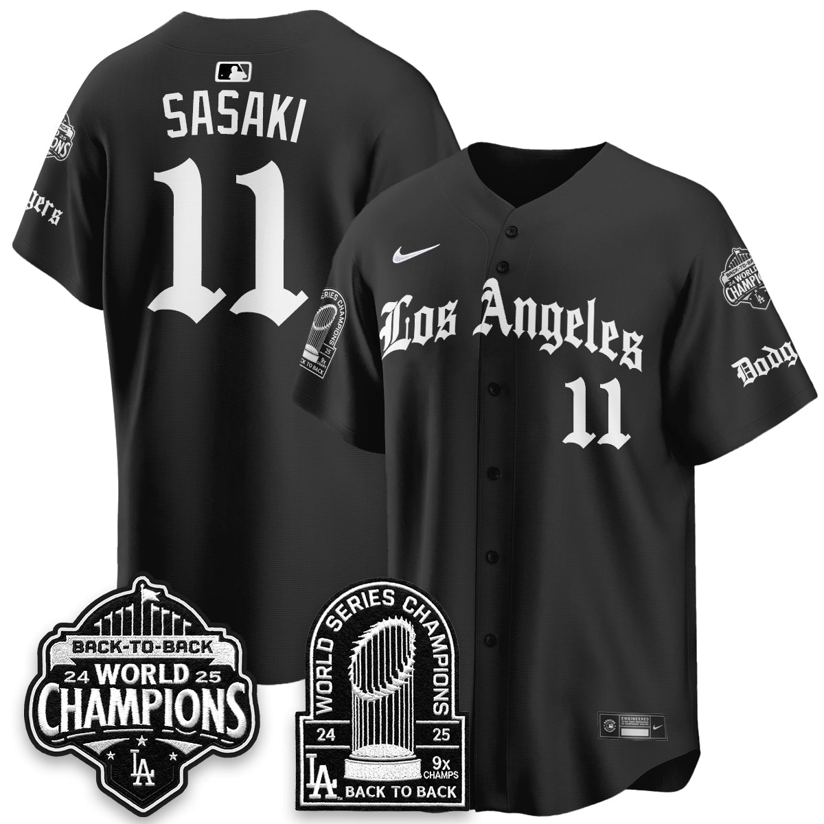 Los Angeles Dodgers WS Champions Back 2 Back Patch Vapor Premier Limited Gothic Edition Jersey - Stitched