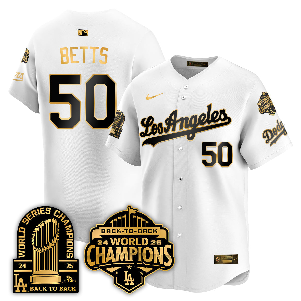 Los Angeles Dodgers Gold Collection Vapor Limited Jersey - 9x & B2B Champs - Stitched-Cuztomshoes