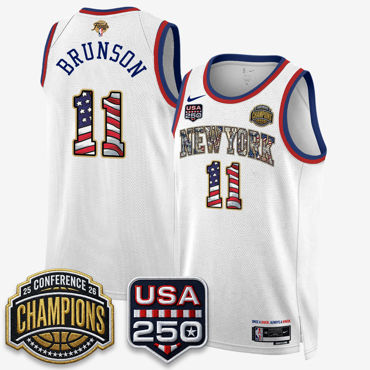 New York Knicks 2026 Basketball  Eastern Conference Champions x Fourth of July Vapor Jersey - Stitched
