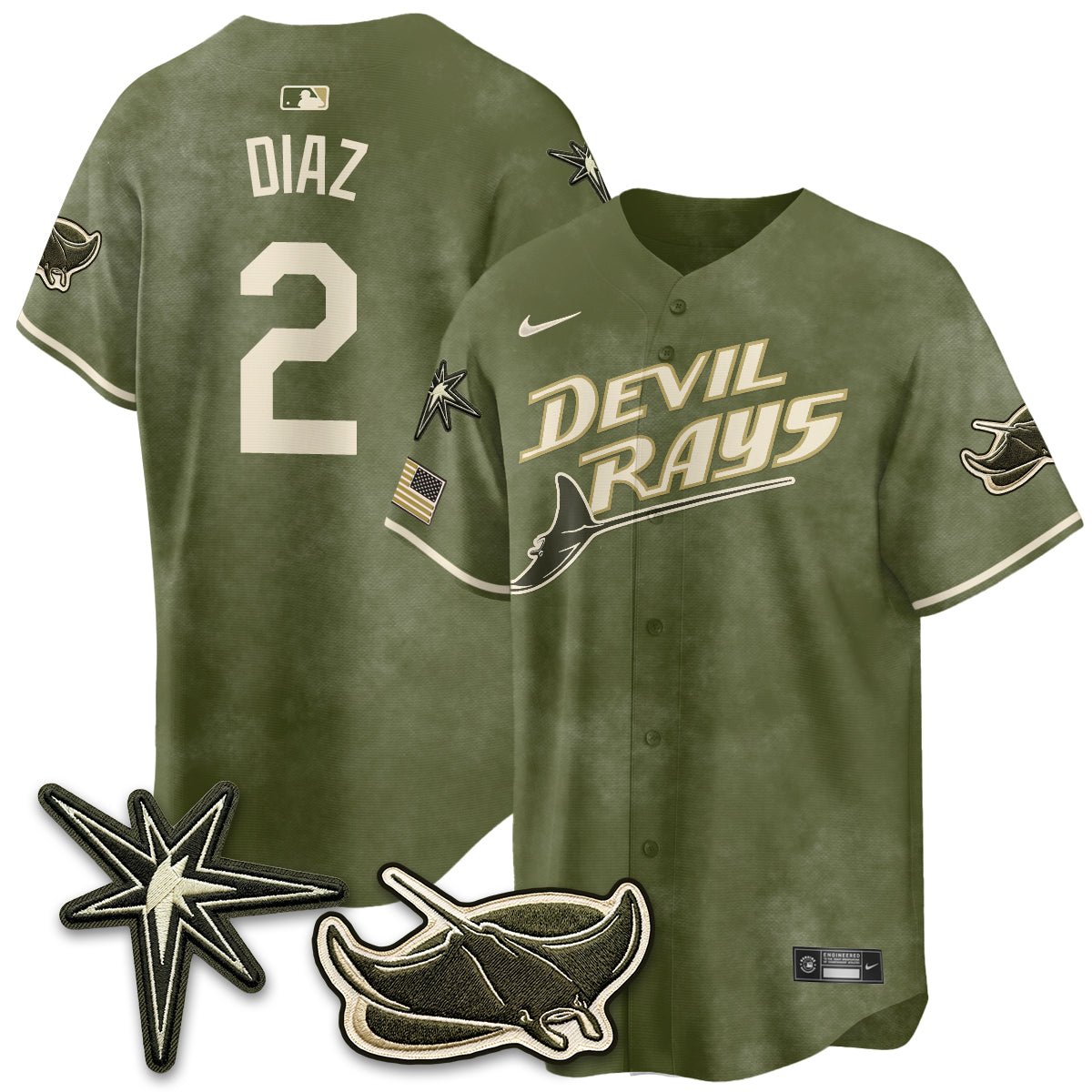 Tampa Bay Rays New Era Olive 2026 Armed Forces Day Jersey - Stitched