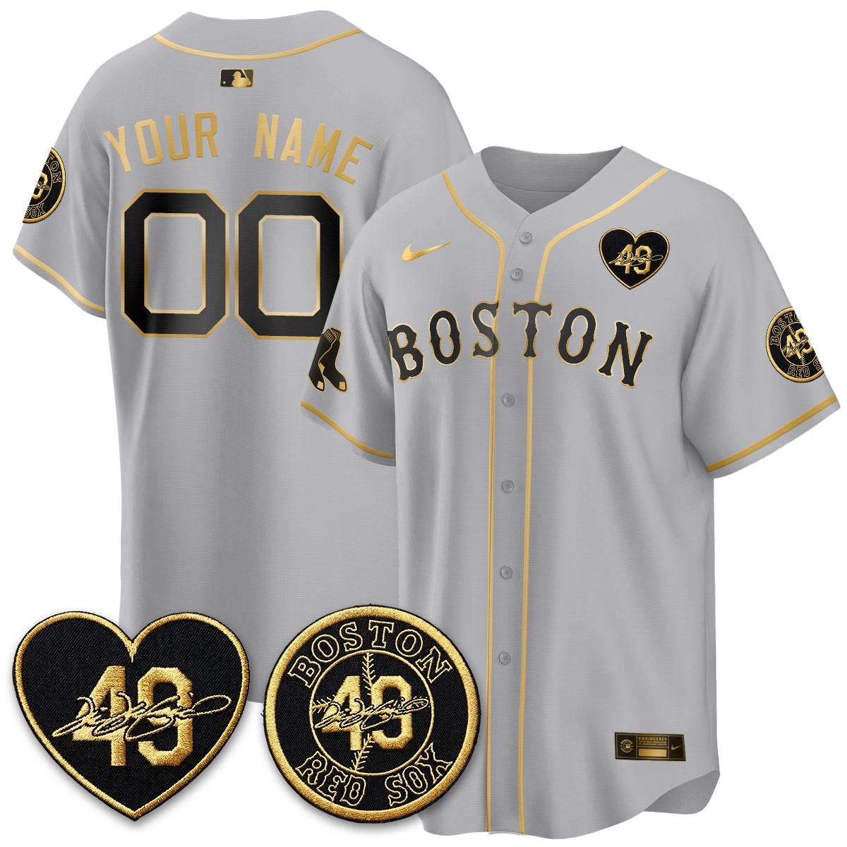 Boston Red Sox Tim Wakefield Memorial Patch Vaper Premier Limited Gold Edition Custom Jersey - Stitched