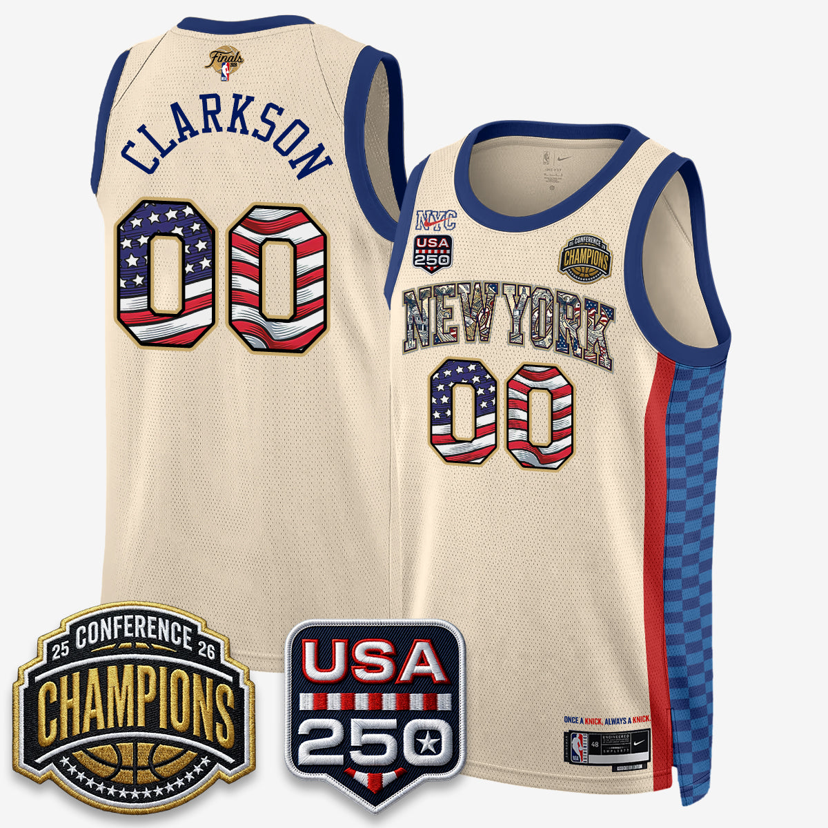 New York Knicks 2026 Basketball  Eastern Conference Champions x Fourth of July Vapor Jersey - Stitched