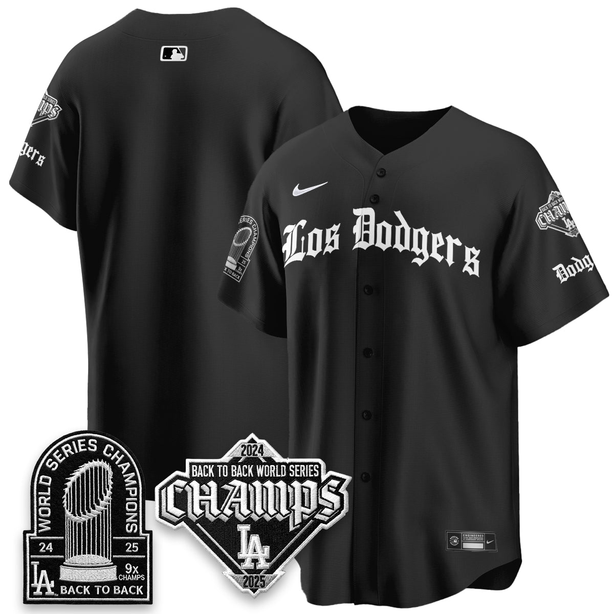 Los Angeles Dodgers World Series Champions B2B Patch Vapor Premier Limited Gothic Edition Jersey - Stitched-Cuztomshoes
