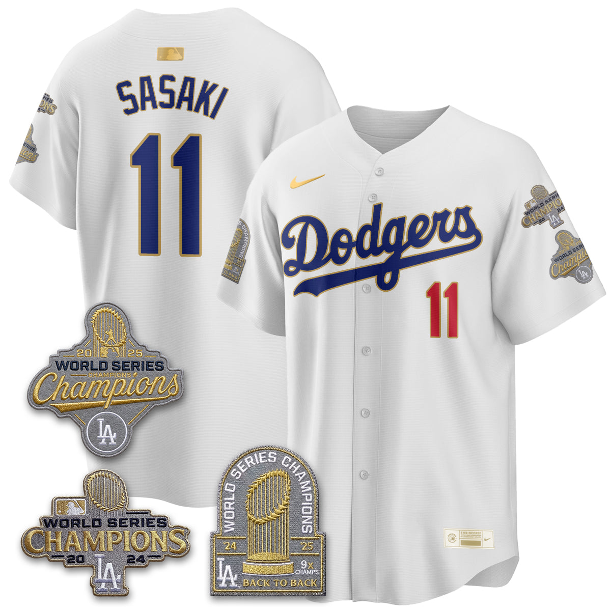 Los Angeles Dodgers Gold Collection Stadium Vapor Limited Jersey - Back to Back 9x Champs - Stitched-Cuztomshoes