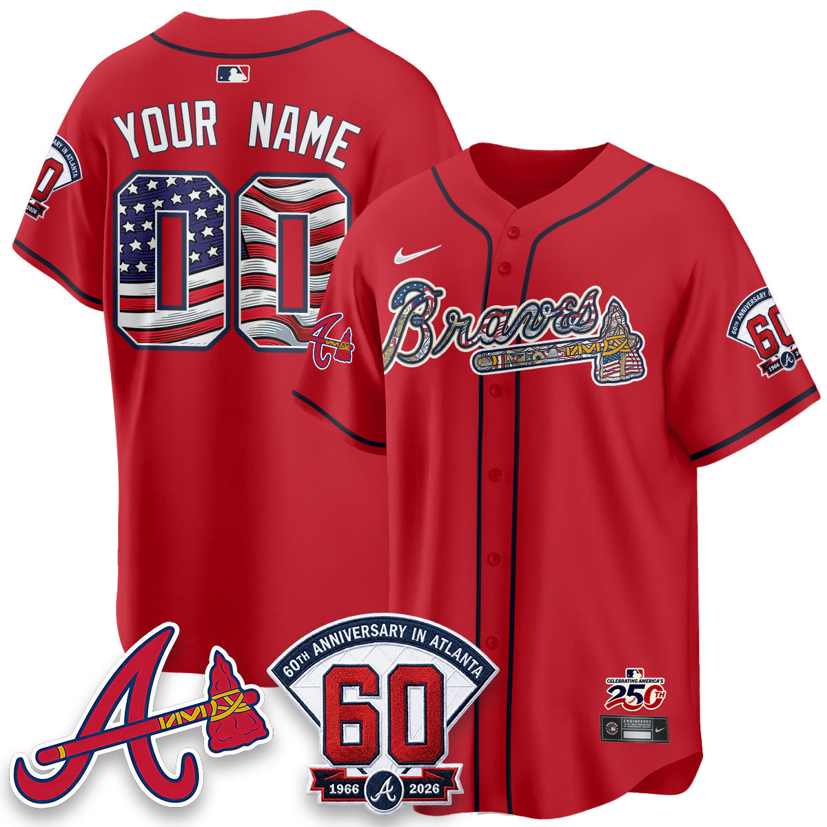 Atlanta Braves 2026 Independence Day USA Vapor Limited Custom Jersey - Stitched