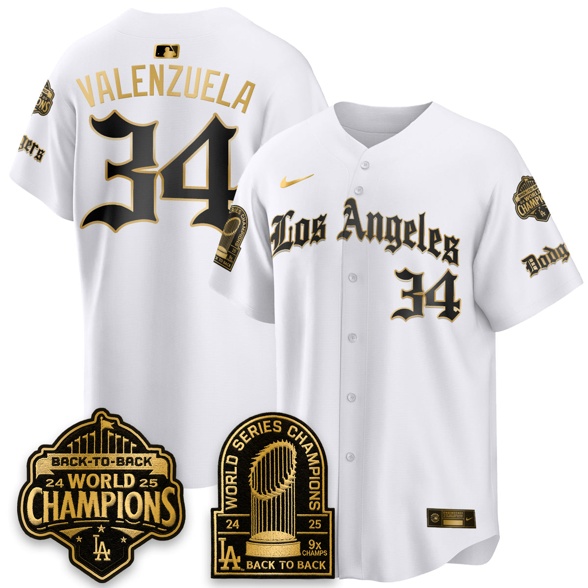 Los Angeles Dodgers WS Champions Back 2 Back Patch Vapor Premier Limited Gothic Edition Jersey - Stitched