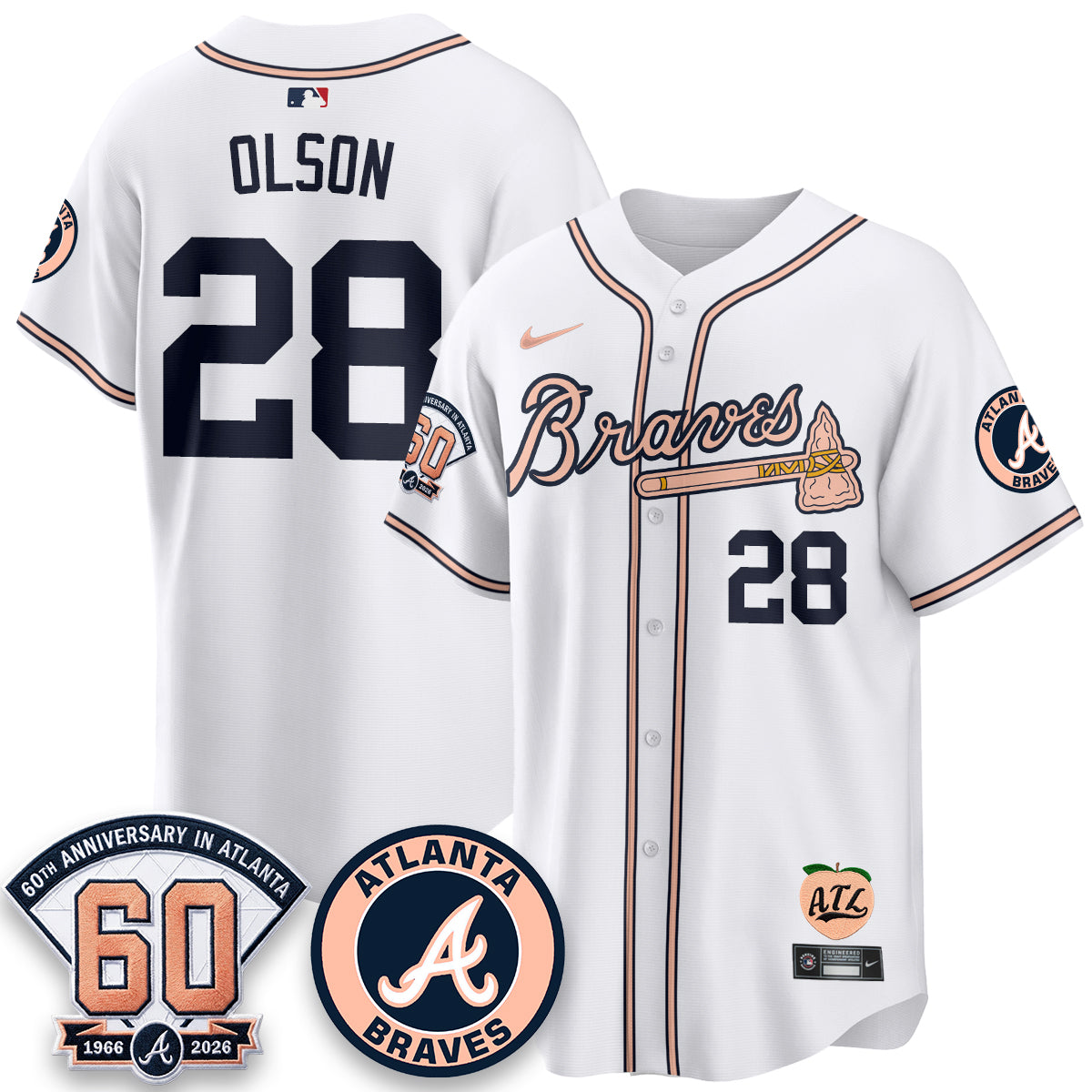 Atlanta Braves 60th Anniversary Peach Edition Vapor Premier Limited Jersey - Stitched