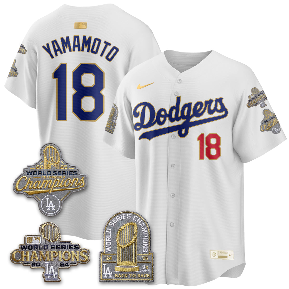 Los Angeles Dodgers Gold Collection Stadium Vapor Limited Jersey - Back to Back 9x Champs - Stitched-Cuztomshoes