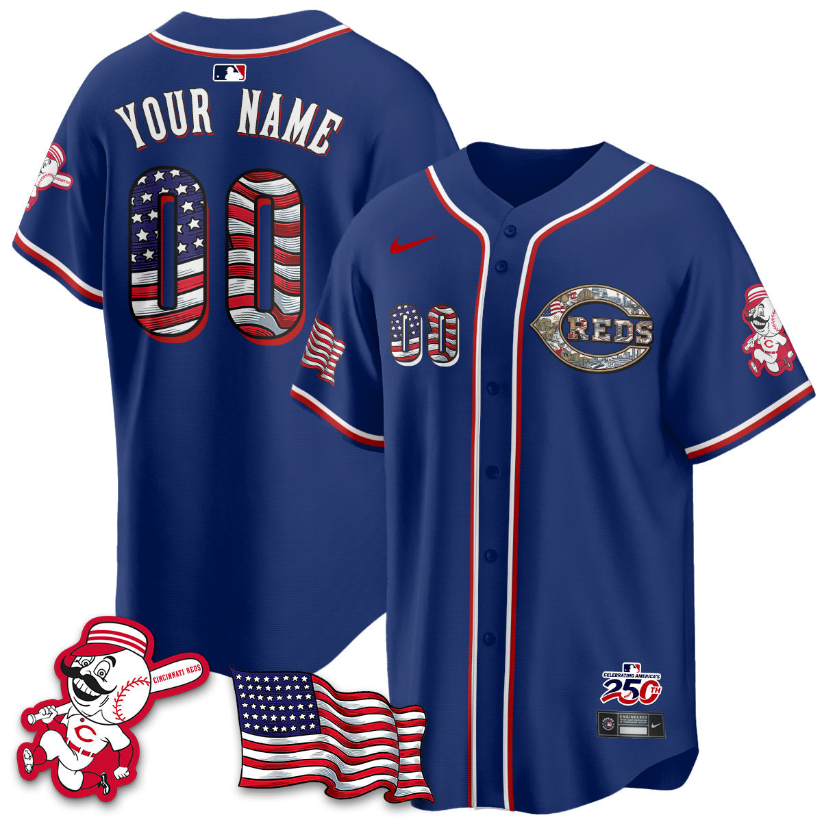 Cincinnati Reds 2026 Independence Day USA Vapor Limited Custom Jersey - Stitched